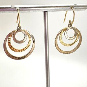 Vintage Silver Tone Concentric Circle Dangle Earrings Size 1.25" Length